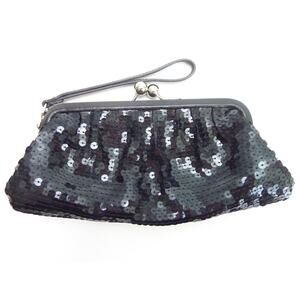 Sequin Clutch Bag Black Clasp Opening